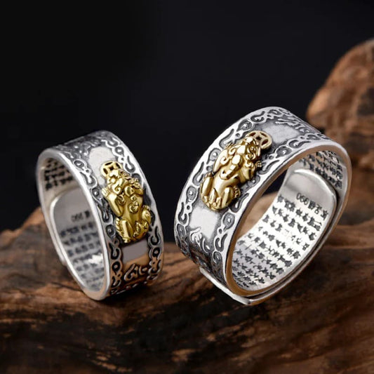Anillo de la Prosperidad Pixiu – Amuleto Feng Shui de Buena Suerte y Abundancia (Tamaño Ajustable)